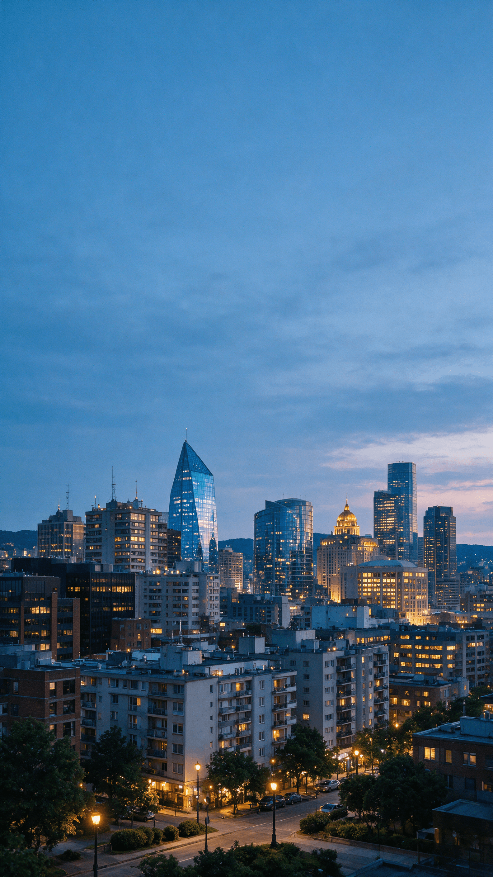 Blue hour city skyline phone wallpaper